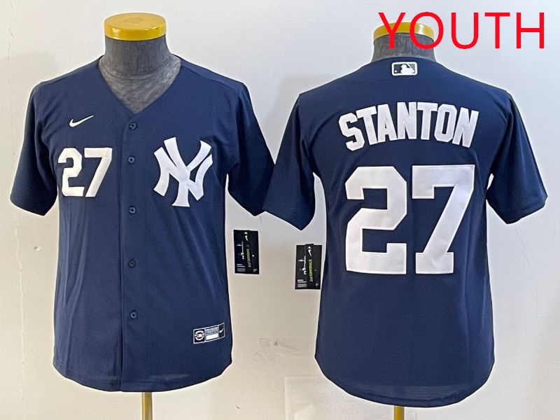 Youth New York Yankees #27 Stanton Blue Game 2025 Nike MLB Jersey style 4
